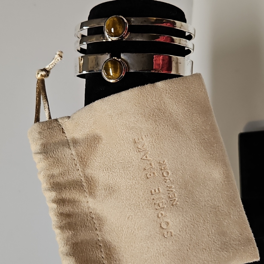 Sophie Blake925 Sterling Silve Alice Cuff  Bracelet Tiger Eye 1" W 2 1/2" Across - Picture 3 of 4